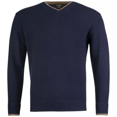 Jack Pyke Ashcombe Pulover 100% lână de miel cu decolteu V, culoare bleumarin