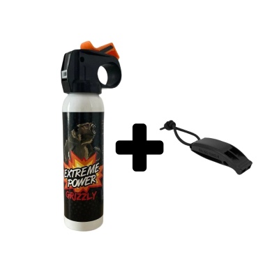Pachet de protectie impotriva ursilor si animalelor salbatice CR Grizzly + Fluier tactic Viper, spray autoaparare + fluier de urgenta, pentru drumetii, camping si vanatoare