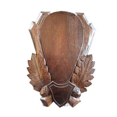 Panoplie sculptata, pentru trofeu caprior, lemn, maro inchis, 20x29 cm