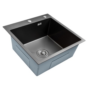Chiuveta bucatarie BÖHM BH5050BA, inox alimentar SUS304, 500 x 500 x 220 mm, finisaj Negru, sifon inclus