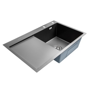 Chiuveta bucatarie BÖHM BH7849RBA, inox alimentar SUS304, 780 x 490 x 220 mm, finisaj Negru, picurator stanga, sifon inclus - Img 1
