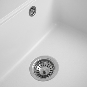 Chiuvetă din compozit de granit pentru bucătărie ELEFANT PREMIUM 5852 VESTA Alb 580 x 518 mm - Img 5