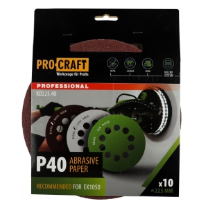 Disc abraziv pentru slefuitor cu excentric KD225.40 PROCRAFT (Set 10 buc)Diametru: 225 mm , Granulatie: P40 - Img 1