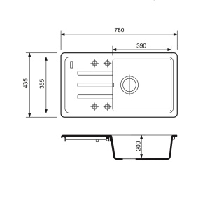 FCB-7843SLG/1T, Chiuveta de bucatarie din granit cu o cuva si scurgator, seria SLIM LONG, Graphite, 780x435x200 mm, FLOW - Img 3