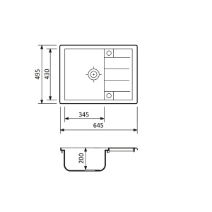 FCB-6449AS/1T, Chiuveta de bucatarie din granit cu o cuva si scurgator, seria ANILA, Sahara, 645x495x200 mm, FLOW - Img 2