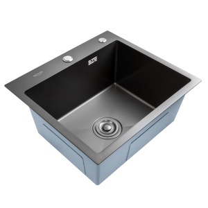 Chiuveta bucatarie BÖHM BH5045BA, inox alimentar SUS304, 500 x 450 x 220 mm, finisaj Negru, sifon inclus