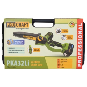 Fierastrau electric cu lant pe acumulator PROCRAFT PKA32Li, 20 V / 4 Ah, Brushless, lame 6" si 8", acumulator si incarcator incluse - Img 10