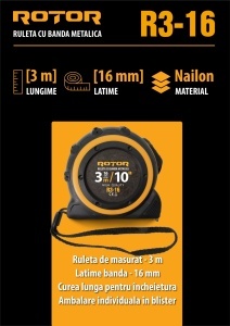 Ruletă 3m x 16mm ROTOR R3-16, Curea de mână, Auto-blocare - Img 8