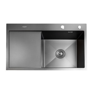 Chiuveta bucatarie BÖHM BH7849RBA, inox alimentar SUS304, 780 x 490 x 220 mm, finisaj Negru, picurator stanga, sifon inclus - Img 2