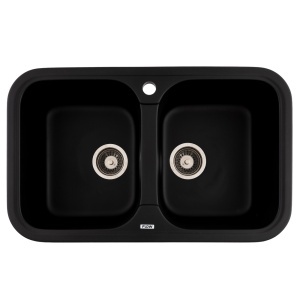 FCB-7647TBA/2, Chiuveta de bucatarie din granit cu doua cuve, seria TWINS, Black/Anthracite, 765x470x190 mm, FLOW