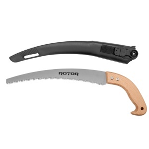 Fierastrau de taiat pomi, ROTOR RFG-330, Lungime lama: 330 mm, otel 65Mn, Maner din lemn, Cu teaca din plastic - Img 1