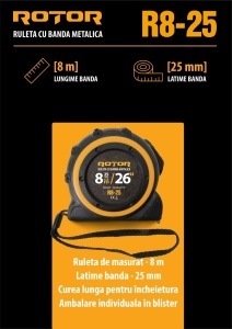 Ruletă 8m x 25mm ROTOR R8-25, Curea de mână, Auto-blocare