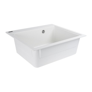 Chiuvetă din compozit de granit pentru bucătărie ELEFANT PREMIUM 5852 VESTA Alb 580 x 518 mm - Img 4