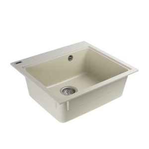 Chiuvetă din compozit de granit pentru bucătărie ELEFANT PREMIUM 5852 VESTA Nisip bej 580 x 518 mm - Img 4