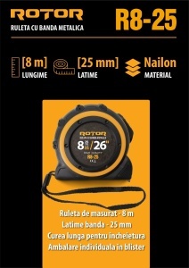 Ruletă 8m x 25mm ROTOR R8-25, Curea de mână, Auto-blocare - Img 9
