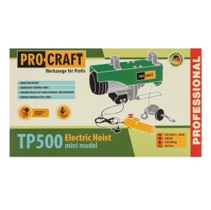 Troliu electric palan PROCRAFT TP500, 1020 W, capacitate ridicare 500 kg, inaltime 20 m - Img 2