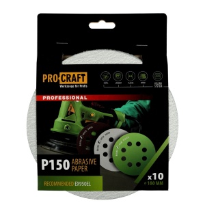 Disc abraziv pentru slefuitor cu excentric KB180.150 PROCRAFT (Set 10 buc) Diametru: 180 mm, Granulatie: P150