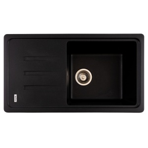 FCB-7843SLBM/1T, Chiuveta de bucatarie din granit cu o cuva si scurgator, seria SLIM LONG, Black/Metallic, 780x435x200 mm, FLOW