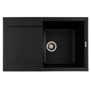 FCB-7849HBM/1T, Chiuveta de bucatarie din granit cu o cuva si scurgator, seria HORIZON, Black/Metallic 780x495x230 mm, FLOW