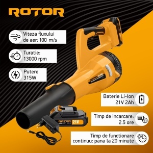 Suflantă aer pe acumulator ROTOR RS-2000 cu 1 acumulator 21V / 2Ah si incarcator ROTOR - Img 3