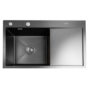 Chiuveta bucatarie BÖHM BH7849LBA, inox alimentar SUS304, 780 x 490 x 220 mm, finisaj Negru, picurator dreapta, sifon inclus - Img 2