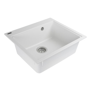 Chiuvetă din compozit de granit pentru bucătărie ELEFANT PREMIUM 5852 VESTA Alb 580 x 518 mm - Img 3