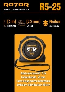 Ruletă 5m x 25mm ROTOR R5-25, Curea de mână, Auto-blocare - Img 8