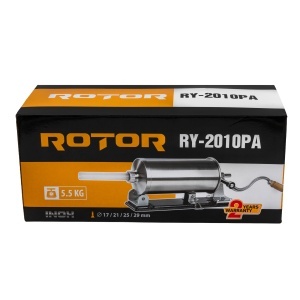Aparat manual de facut carnati ROTOR RY-2010PA, orizontal, 5,5 kg, cuva rabatabila din inox alimentar, 4 palnii, fixare pe masa cu cleme - Img 4