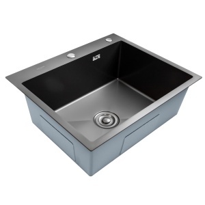 Chiuveta bucatarie BÖHM BH6050BA, inox alimentar SUS304, 600 x 500 x 220 mm, finisaj Negru, sifon inclus