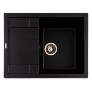 FCB-6449ABA/1T, Chiuveta de bucatarie din granit cu o cuva si scurgator, seria ANILA, Black/Anthracite, 645x495x200 mm, FLOW