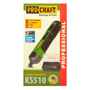 Surubelnita electrica cu acumulator PROCRAFT KS510, 3,6 V / 1,5 Ah, 5 Nm, USB Type-C, 28 biti si cutie de transport - Img 7