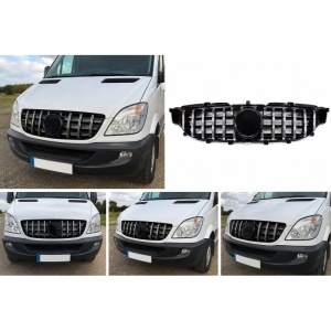 Grilă față Mercedes Sprinter 2006–2012, negru lucios cu inserții cromate - Img 2