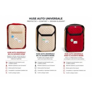 Huse Auto Univerasale Premium-Bej/Negru,Compatibile cu Majoritatea Autoturismelor - Img 4