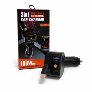 Incarcator Auto Multifuntional 3 in 1 cu Laser "Cer Instelat" ,USB,USB-C PD30W si cablu Type-C Integrat
