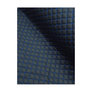 Piele ecologica neagra cu romburi si cusatura albastra pentru tapiterie auto - Img 3