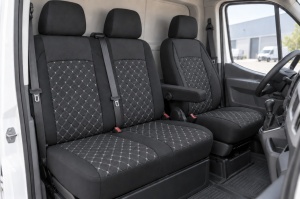 SET HUSE AUTO 2+1 MATERIAL TEXTIL- PENTRU SCAUN INDIVIDUAL SI BANCHETA DE DOUA LOCURI,NEAGRA CU CUSATURI GRI