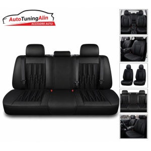 Set huse auto universale Premium din Piele Ecologica neagra cu cusatura rosie - Img 2