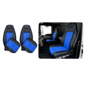 Set huse scaun camion MAN THX II (2020+) Negru/Albastru,piele ecologica si catifea