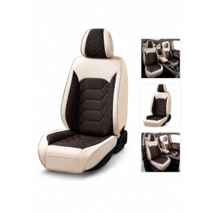 Set huse scaune auto universale,crem cu maro , material textil, Fata-spate - Img 2