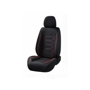Set huse scaune auto universale, material textil negru cu cusatura rosie, fata-spate