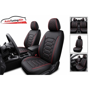 Set Huse Scaune auto universale ,piele ecologica negru cu cusatura rosie - Img 4