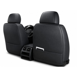 Set huse scaune auto imitatie piele + material textil universale de lux ,negru cu cusaturi rosii - Img 3