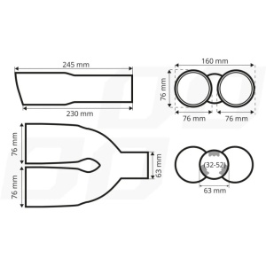 Ornament toba inox dublu, negru mat, diametru iesire 101 mm, diametru intrare 63 mm, lungime 200 mm ATA00095 - Img 2
