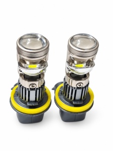 Set 2 becuri LED T30 cu lupă, compatibile H8/H9/H11, răcire cu ventilator