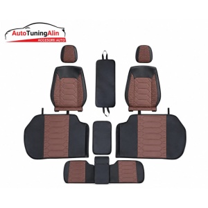 Set huse scaune auto universale,piele ecologica negru cu maro, fata-spate - Img 3