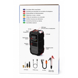 Compresor Auto Portabil cu Jump Starter 4 în 1 RCHANG 8000mAh, 150 PSI, 12V–14.8V, Lanternă LED și Power Bank - Img 3