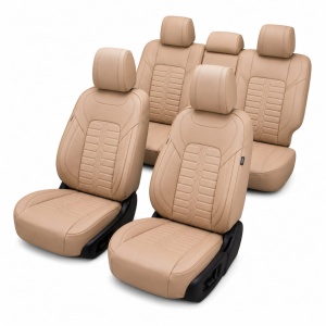 Set huse scaune auto Milano HybridFit – crem, piele ecologică, universale, față-spate