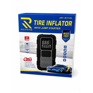 Compresor Auto Portabil cu Jump Starter 4 în 1 RCHANG 8000mAh, 150 PSI, 12V–14.8V, Lanternă LED și Power Bank