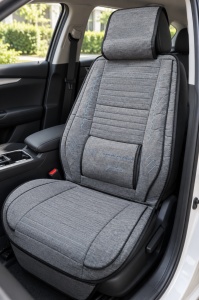 Husa auto Individuala Pentru Scaun Fata,material textil,suport lombar,gri cu cusaturi albastre