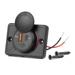 Încărcător de telefon impermeabil de formă pătrată cu iluminare din spate cu LED roșu, USB + USB C QC3.0 12/24V ATA3252